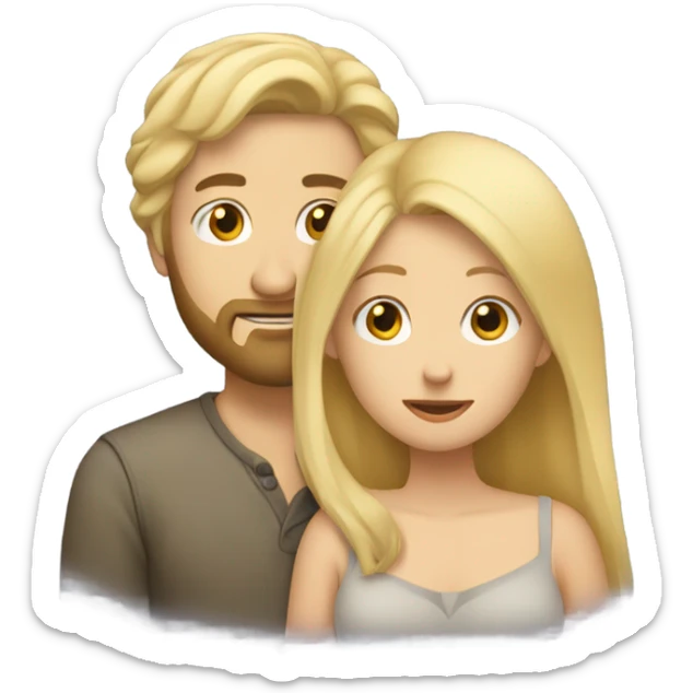 blonde woman long hair, hugging a blonde man with beard. he short hair sticker