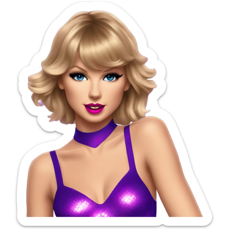 taylor swift with her iconic eras tour bodysuit the purple pink and blue one sticker
