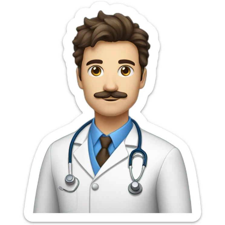 Jeune docteur mâle Brun, aux yeux bleus, portant une moustache et un bouc  sticker