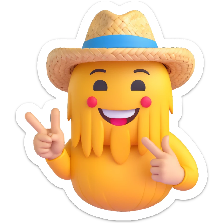 emoji character wearing a straw hat, smirking, and pointing the middle finger sticker
