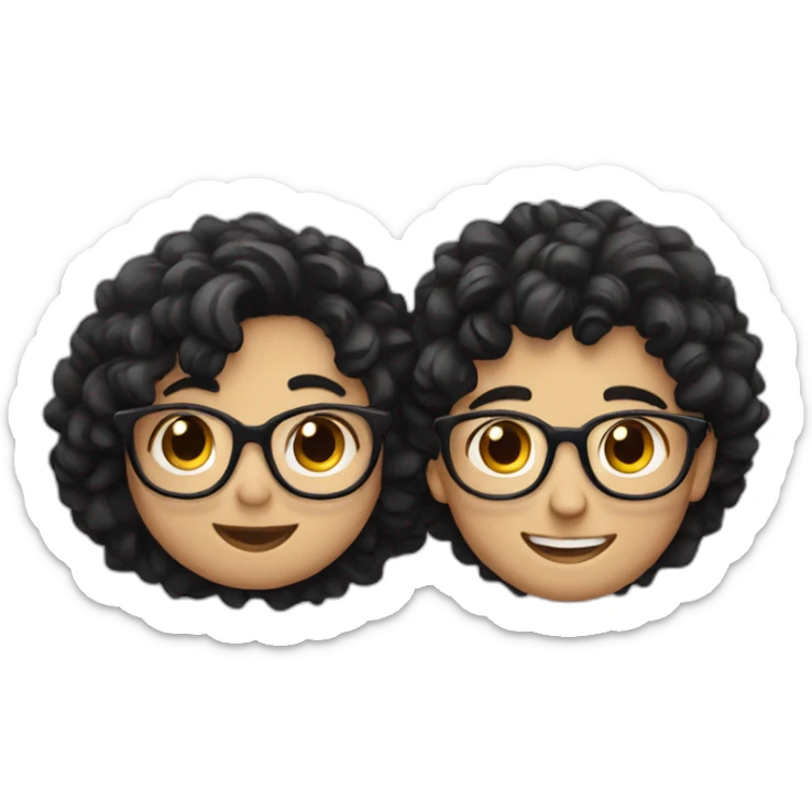 boy with curly blonde hair and glasses hugging girl with black hair and glasses sticker