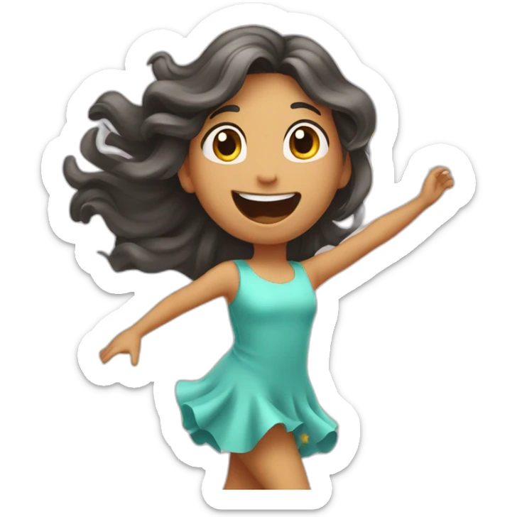 Girl with waving hair in dress flying and catching a star sticker