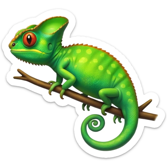 please create an animated color changing emoji that can be used as favicon . the default colour must be green and then its colour must change. the chemeleon should look to the left side sticker