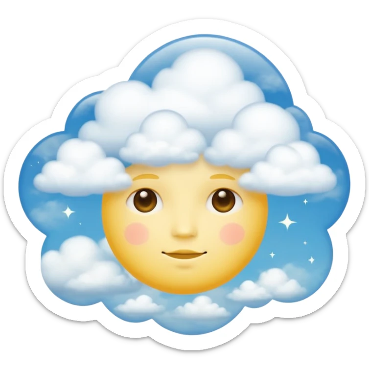 zoned out yellow circle face with clouds floating around its head as if you are spaced out sticker