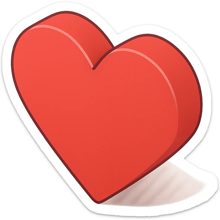 Change the color of the heart to vibrant red in a 2D isometric icon style, no text, transparent background. sticker