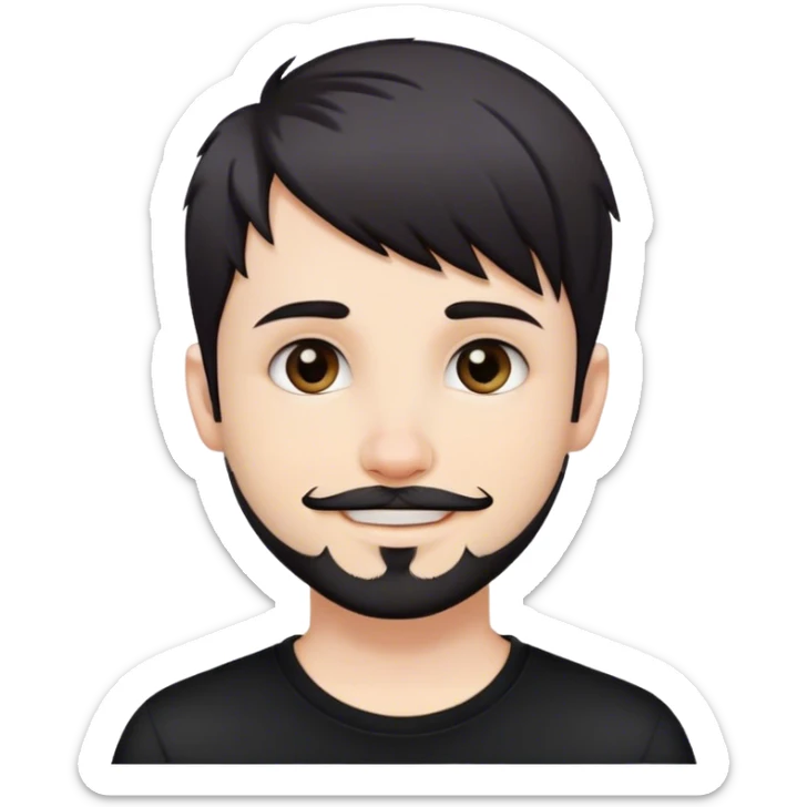 Cute white male, short dark colored hair and facial hair, nose and lip piercing, emo smiling sticker