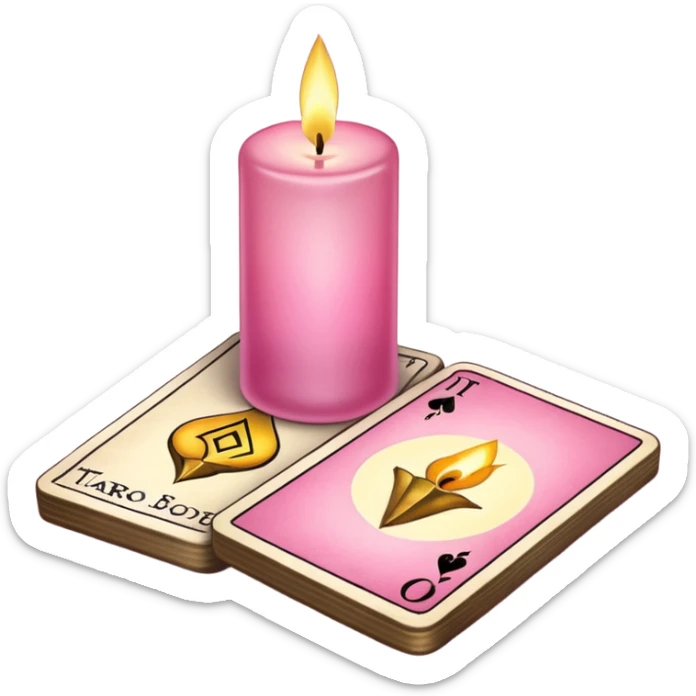 A pink deck of tarot cards and a one candle nearby sticker