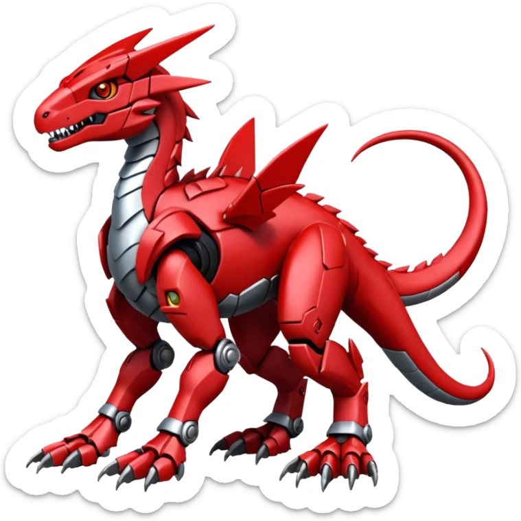 Cool Edgy Futuristic Red Digimon-Fakemon-Guilmon-Velociraptor-Dragon-Mecha full body sticker