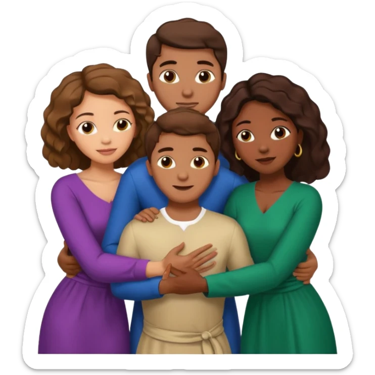 one american italian young brown-haired man surrounded by three african women with large butts hugging him and each other and massaging his crotch sticker