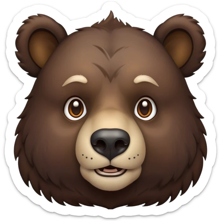 Cinematic Noble Bear Portrait Emoji, Poised and regal, with a large, imposing build and a thick, well-groomed rich dark brown fur, deep-set soulful eyes, Simplified yet sharp and sophisticated features, highly detailed, glowing with a soft, dignified glow, high shine, intelligent and formidable, stylized with an air of wild majesty, focused and attentive, soft glowing outline, capturing the essence of a watchful and commanding guardian, so majestic it feels as though it could lumber out of the screen with effortless authority! sticker