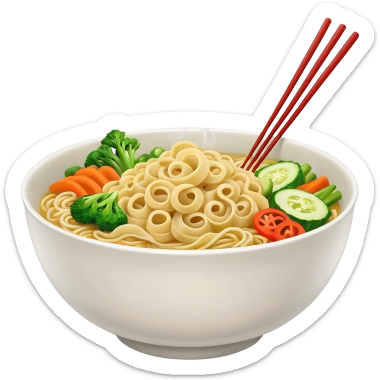 Draw a hot bowl of noodles with chopsticks & steam rising. sticker