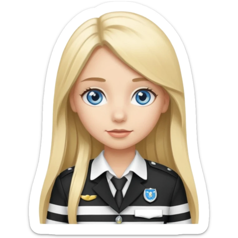 blue eyes blonde girl IN VERTICLE BLACK AND WHITE STRIPES UNIFORM LONG HAIR sticker