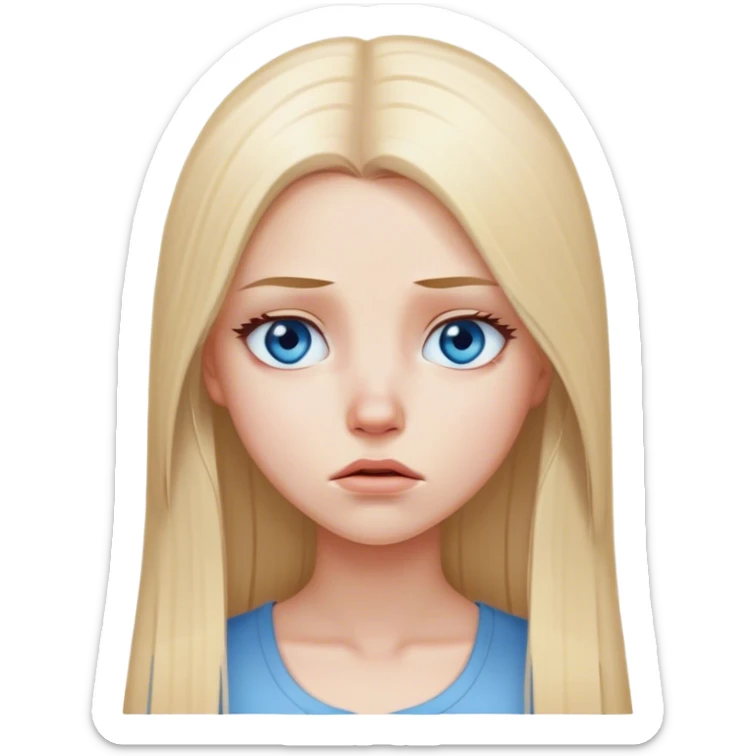 beautiful white girl with long straight blonde hair blue eyes upset sticker