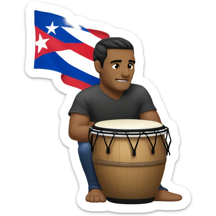 HOMBRE SENTADO TOCANGO UNAS CONGAS, Y A SU LADO LA BANDERA DE PUERTO RICO sticker