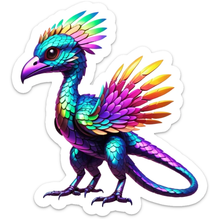 Tropical lush warm-colored modern colorful neon-colored cyber-Fakémon-Trico-creature sticker