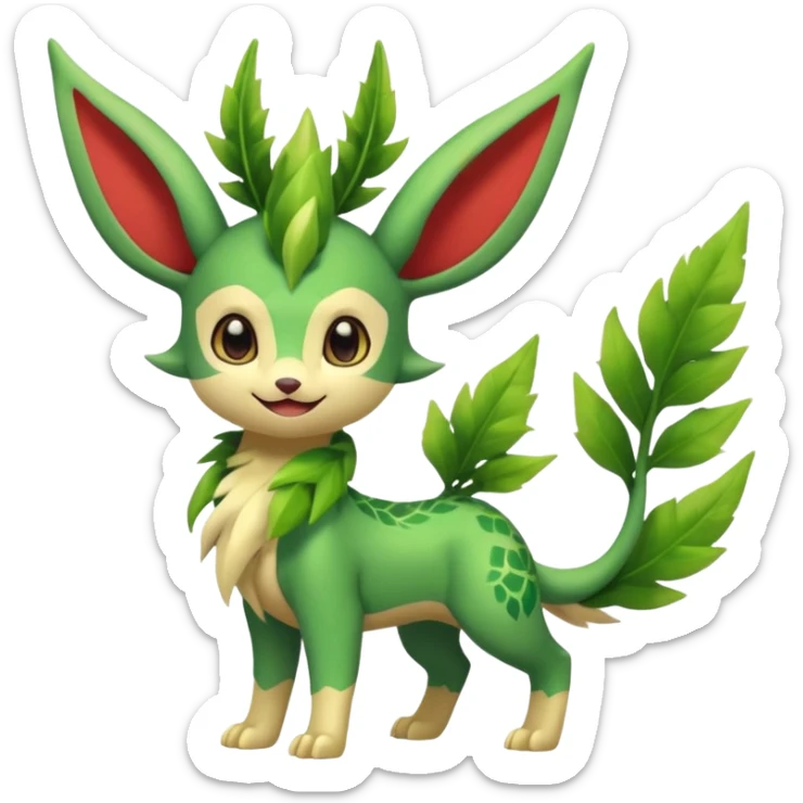 Kawaii cute cool feral Sprigatito-Leafeon-Flygon-Fakémon-hybrid (full body) sticker