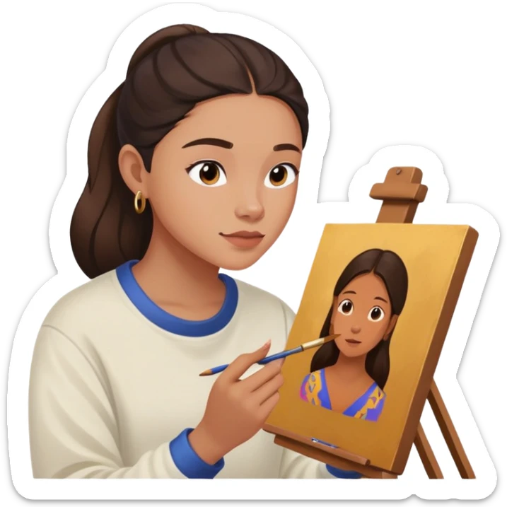 Artist painting a paint of him painting while listening to olivia rodrigo sticker