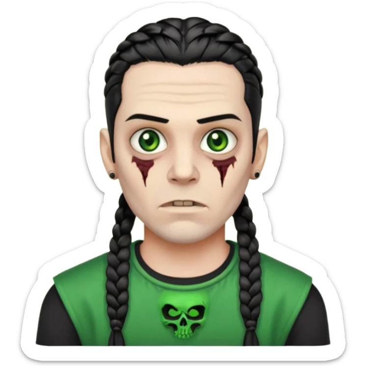 Cornrows black hair color, men zombie and green eye color, with dark zombie clothes sticker