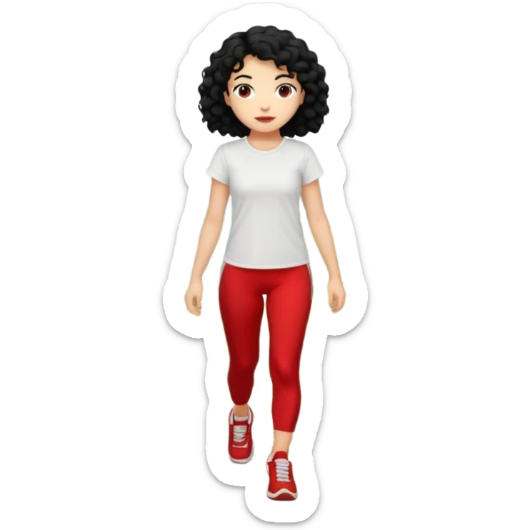 generate a pretty bratz fair skinned girl with curly black hair wearing a white tshirt trekking on a hill with red sneakers on and black leggings.  Put a hill behind her sticker