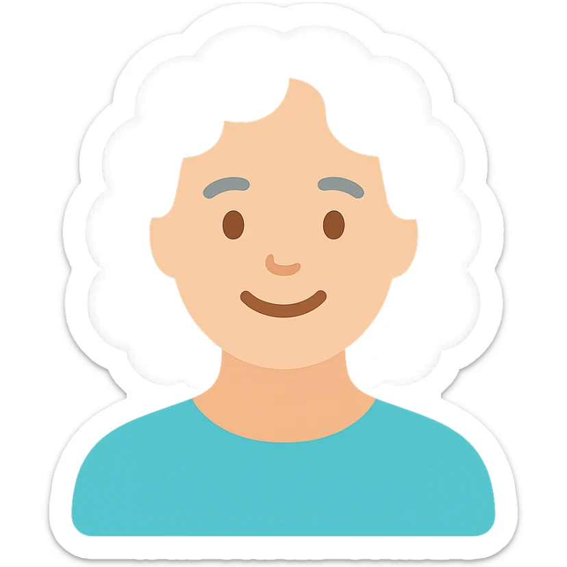 smiling 50 year old lady with silver curly hair sticker