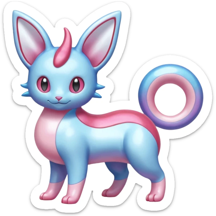 Shiny Pastel Translucent Sparkly Skitty-Milotic-Sylveon-Lumineon-Dragonair-Fakémon-hybrid-creature (full body)  sticker
