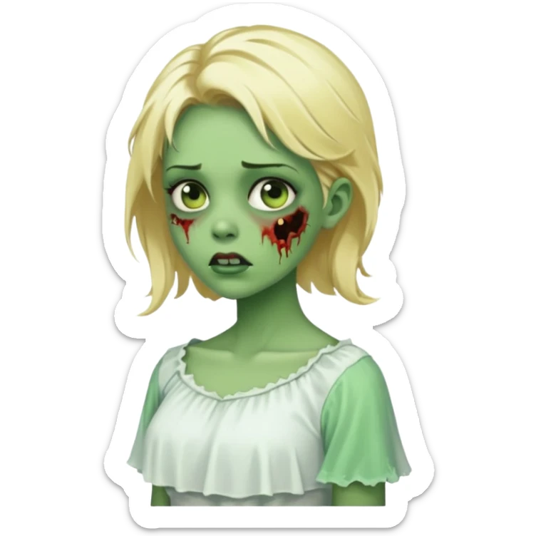 zombie blonde girl with white skirt, green skin and that it be in profile form  sticker