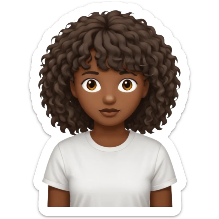 Fais la frange plus tordu la peau plus foncé et les cheveux bruns et bien plus long mais avec les cheveux bouclés  fais la peau un peu plus foncée et la frange vrm pas droite pas égal  et les cheveux tres long sticker