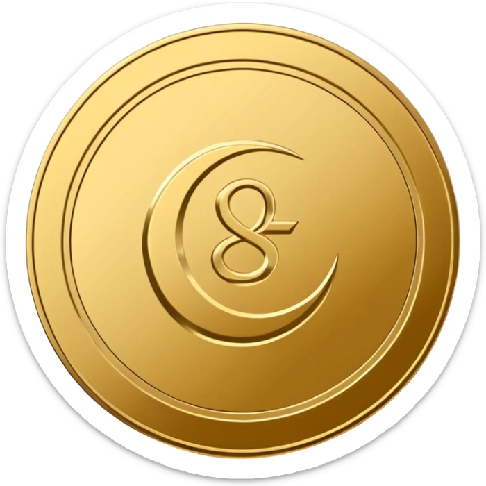Minimal line-art icon of a coin with a small halal Arabic checkmark (حلال) symbol beside it, clean modern style, simple outlines, straight angle, no background, transparent, represents “halal income / halal money sticker