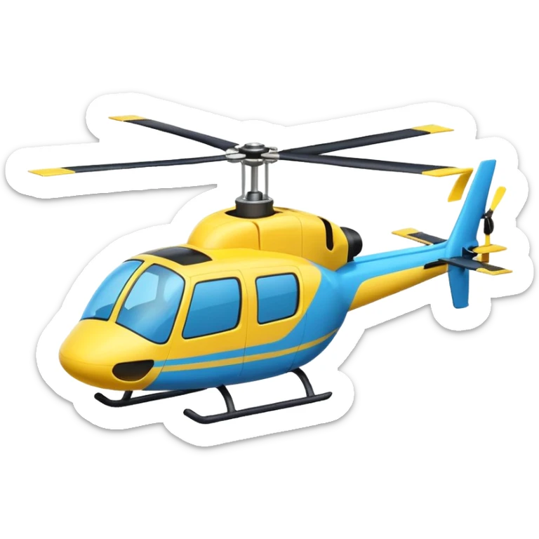 Cartoon-style helicopter, simple and colorful design, white background, emoji style sticker