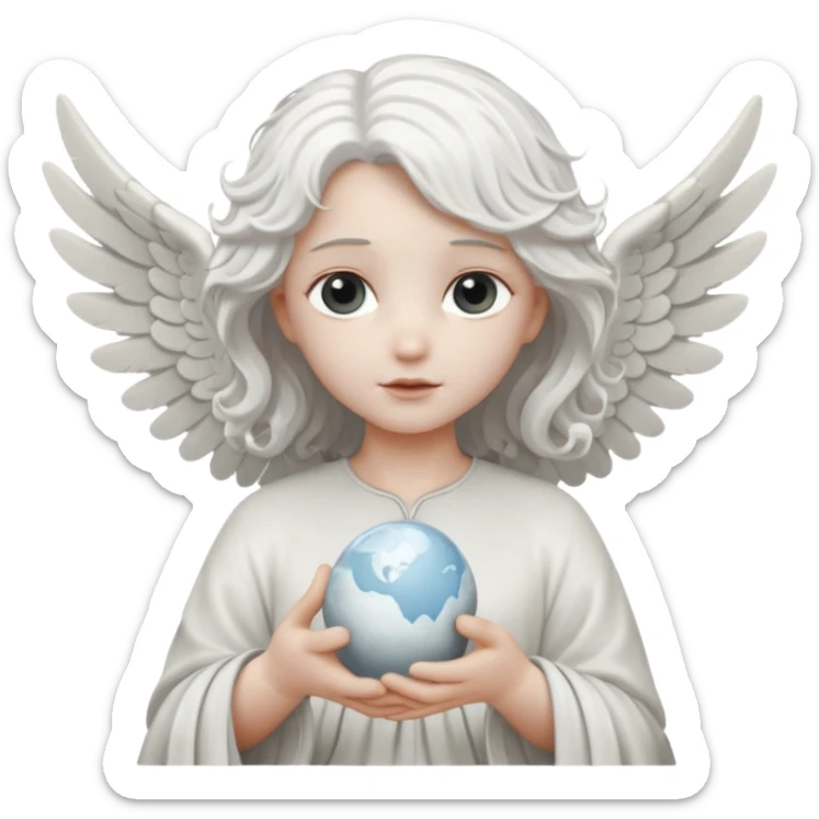 Angel statue wavy hair hollow eyes feathered wings holding the world sticker