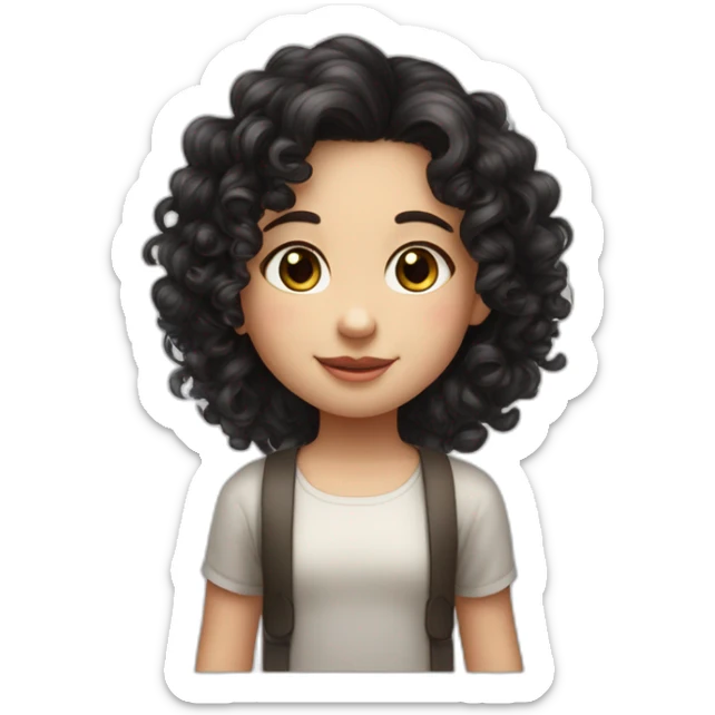 curly black haired white skined a little fat cute girl kid but the hairs ar gathered at the top sticker