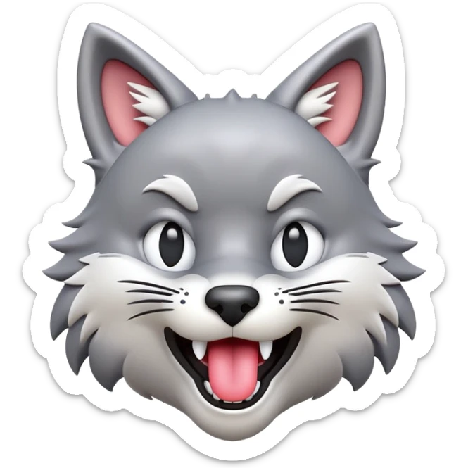 3D-style gray wolf or cat-like character emoji, silly tongue-out goofy reaction, clean and glossy, inspired by TenSquared logo sticker
