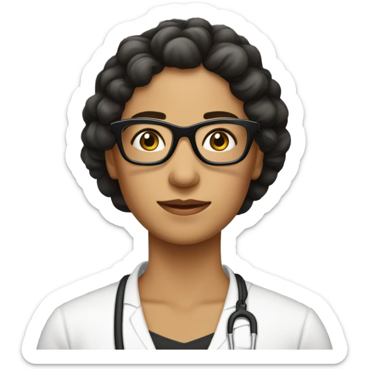 Terapeuta holistica, mujer muy madura con lentes y cabello negro hasta los hombros sticker