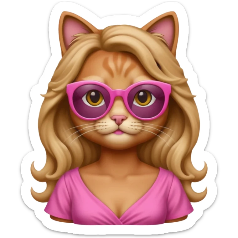 cat long curling hair in drink holders with sunglasses dikkine dress sticker