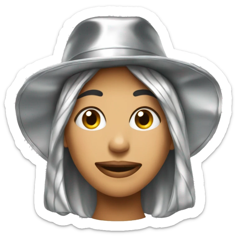A woman wearing hat in tinfoil. She must be sexy and laughing weirdly sticker