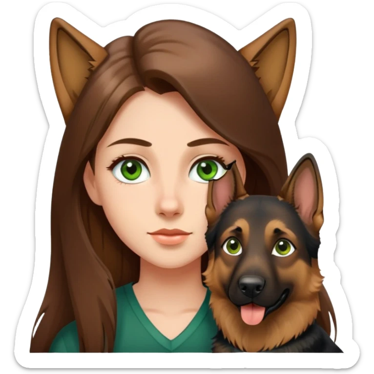girl with long brown hair and green eyes with one german shepherd  sticker