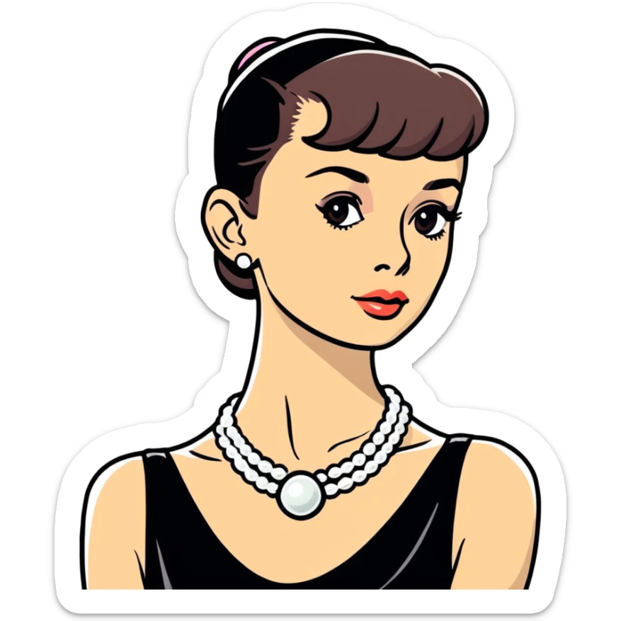 Audrey Hepburn glamorous portrait with iconic black dress and pearl necklace sticker