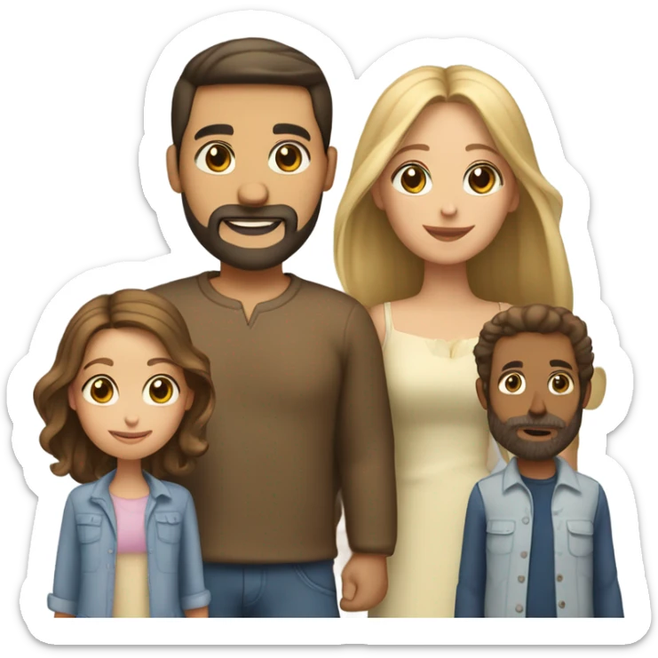 Puerto rican beard short brown hair  with blond long hair woman and brown long hair girl Family  sticker