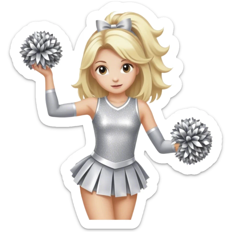 Cheerleader with blonde hair down holding Pom Pom’s wearing all silver and glitter sticker