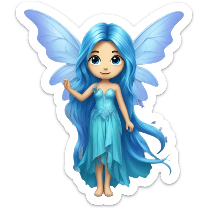 Beautiful,blue flower, fairy, blue, turqoise, silver, purple, long hair, big wings sticker