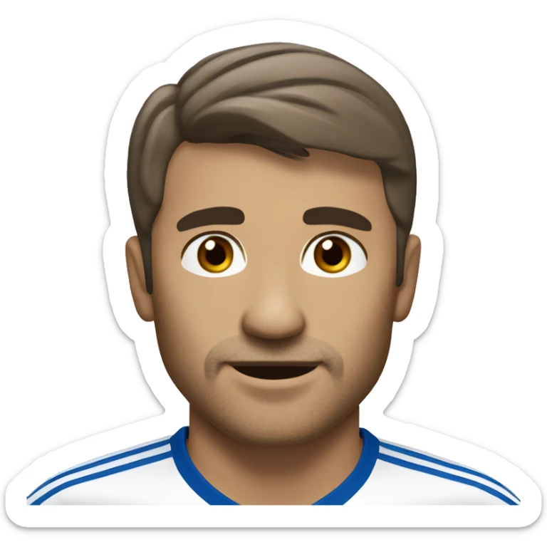 49 y-o soccer player, short hair, small central crest "salt and pepper", dark stubble, subtle rounded face, brown eyes sticker