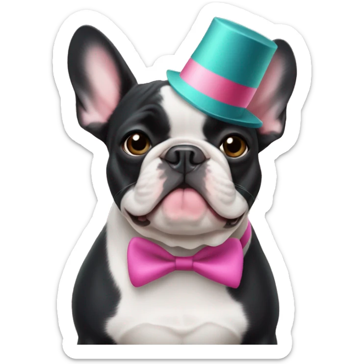 French bulldog with a pink chin in a New Year's hat sticker