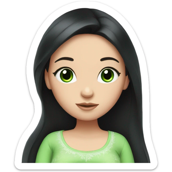 Beautiful Russian girl with green eyes and very long black hair pink clothes pregnant sticker