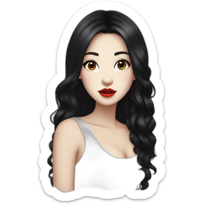 Beautiful young woman,Black hair,long hair,White skin,oval face,big eyes,Blackeyes,Redlips,Chinese sticker