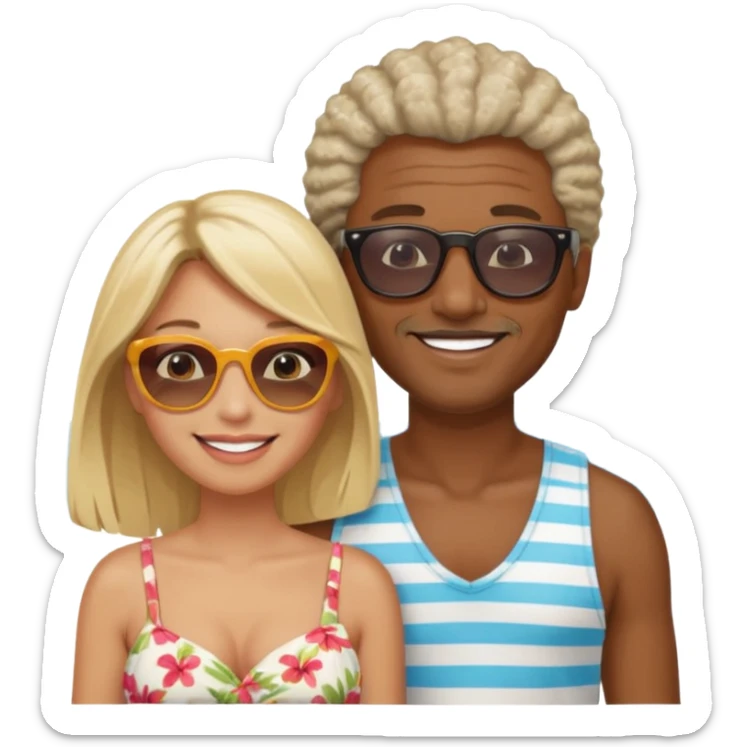Black man salt n pepper hair smiling with blonde in love on beach sticker