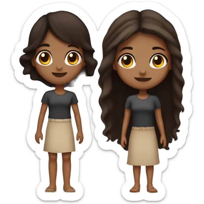 Light skin black girl with long dark brown hair with a shorter tan skin girl with dark long hair holding hands  sticker