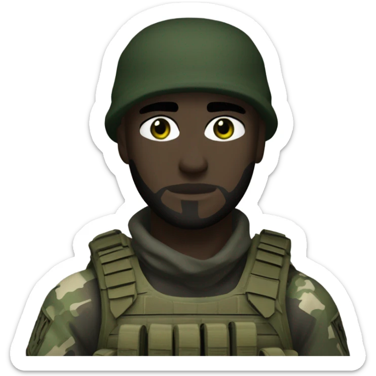 white male, pale skin, call of duty dark mask, green camo tactical gear, combat boots, black beanie, hazel eyes sticker
