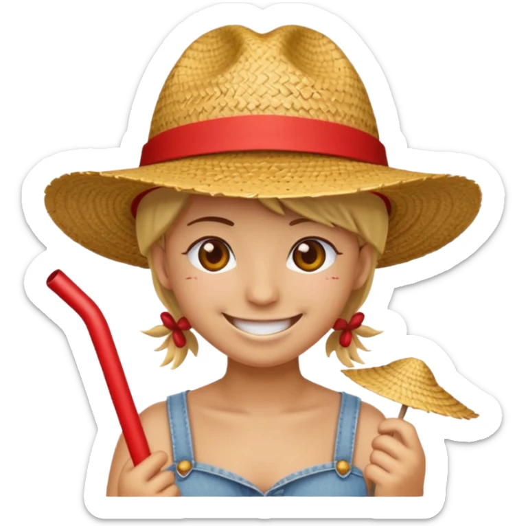 Fait moi cette emoji 🏴‍☠️ et rajoute sur la tête un chapeau de paille avec un fil rouge  sticker