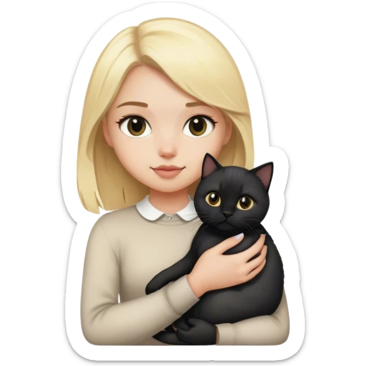 blonde girl light skin holds black british cat in her arms sticker