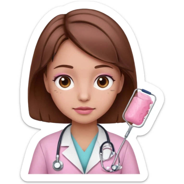doctor, pink, she, cute, hair brown, eyes brown, scrub baby pink sticker